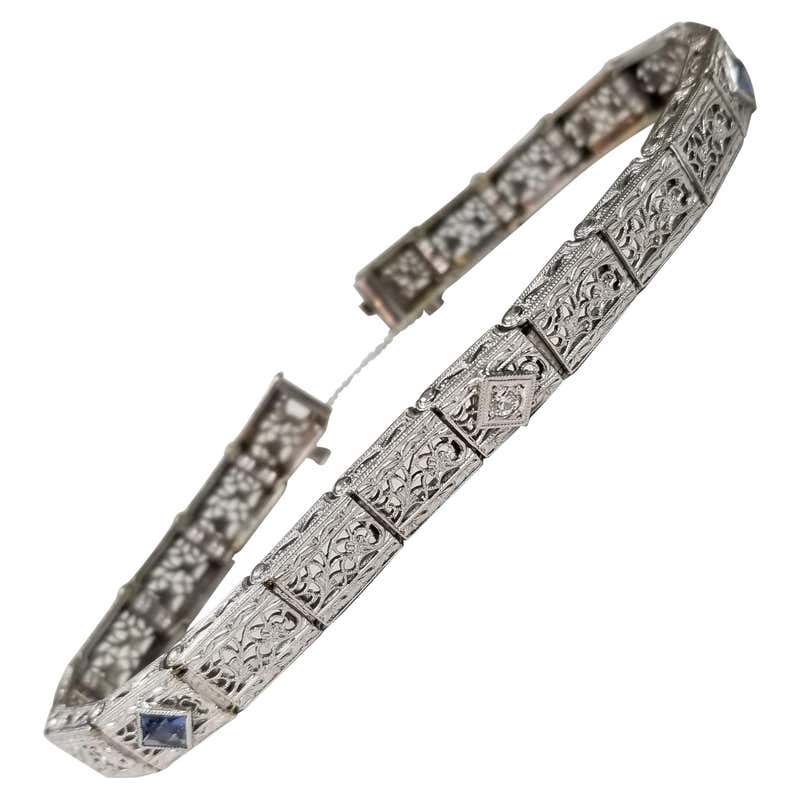 Art Deco Sapphire Diamond Filigree Bracelet at 1stDibs