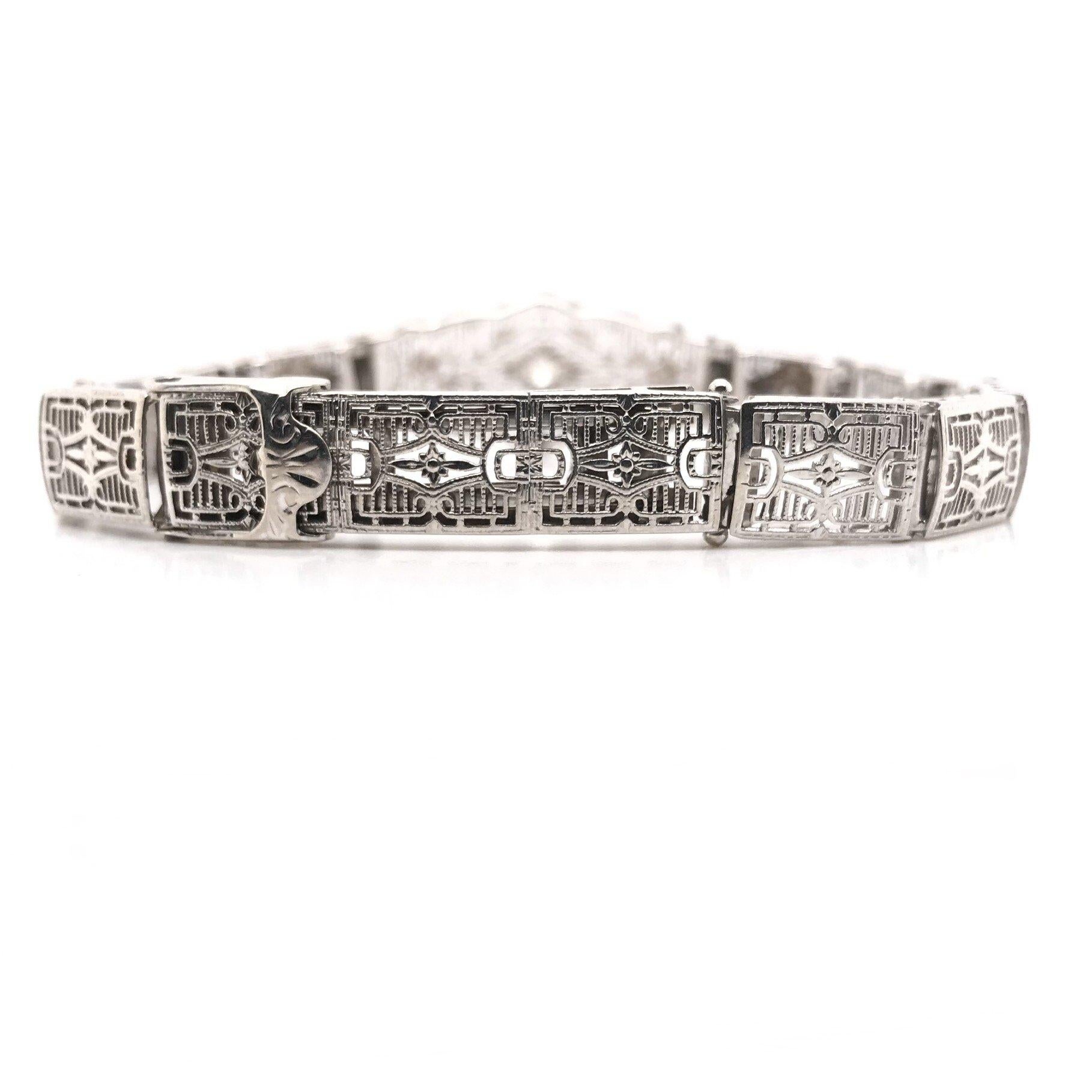 Art Deco Filigree Bracelet 14K White Gold In Good Condition In Montgomery, AL