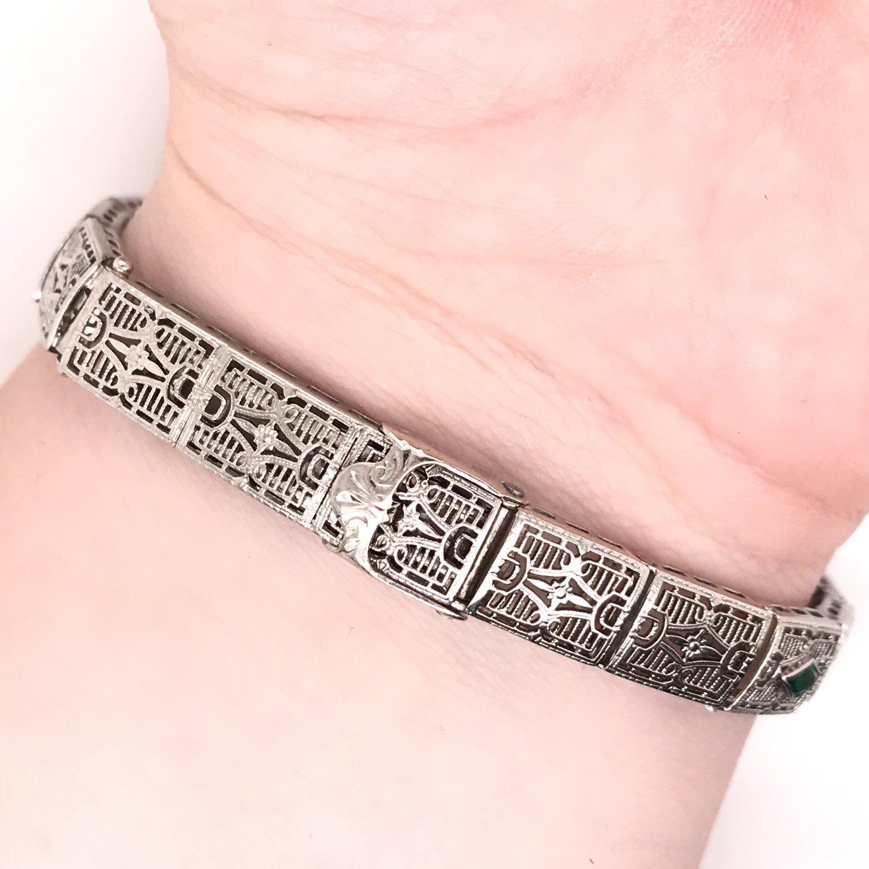 Art Deco Filigree Bracelet 14K White Gold 1