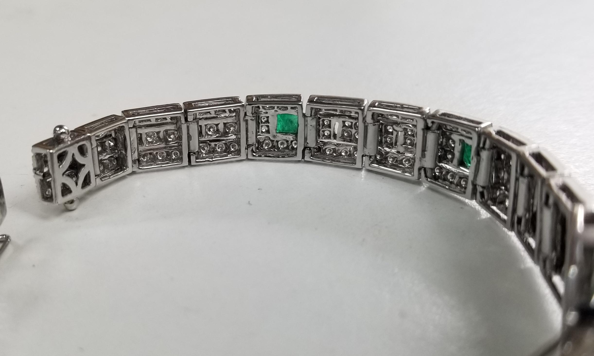 Art Deco Style Bracelet in 18 Karat Gold with Large Emerald Center & Diamonds In Excellent Condition In Los Angeles, CA