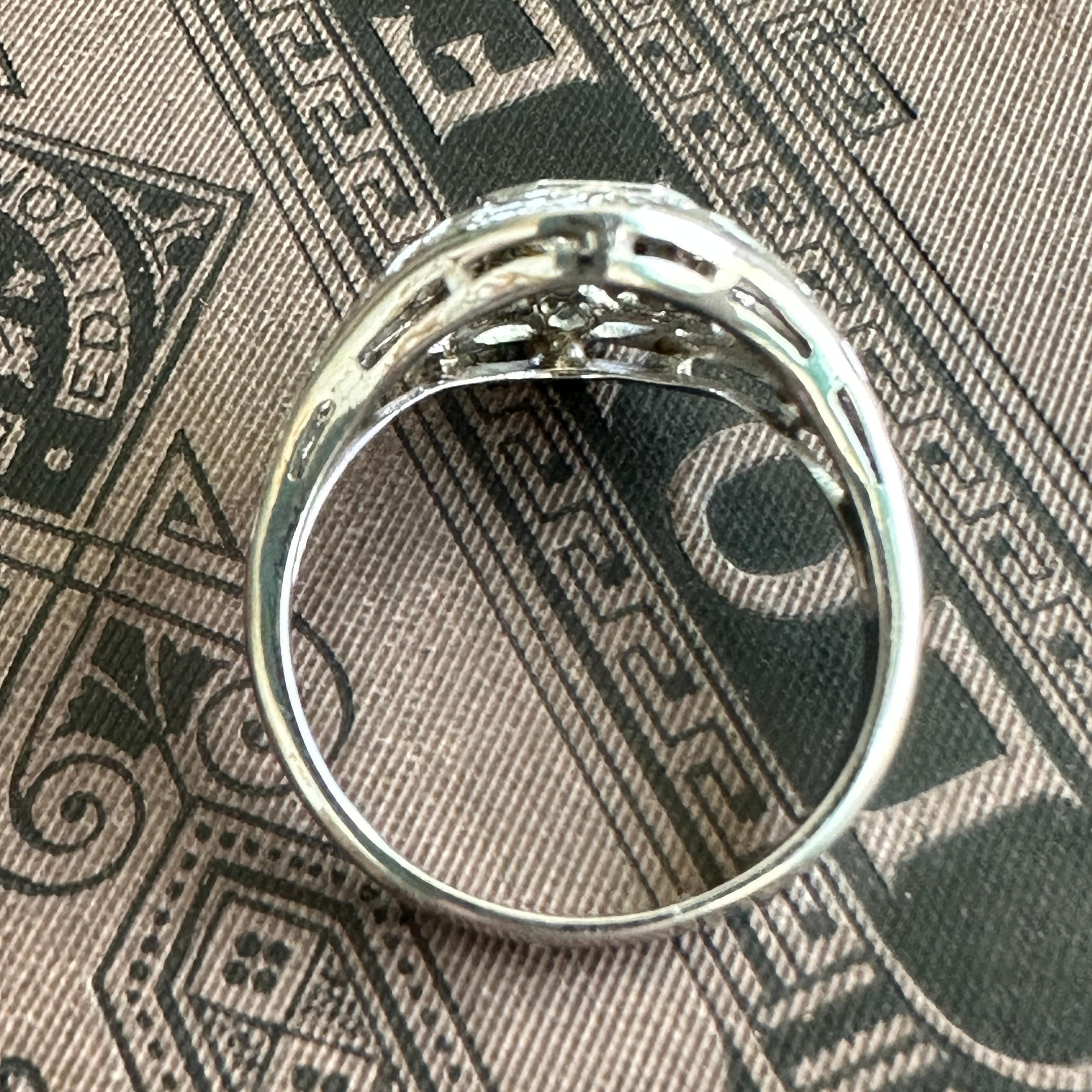 Art Deco Filigree Diamond 14k White Gold Ring For Sale 6