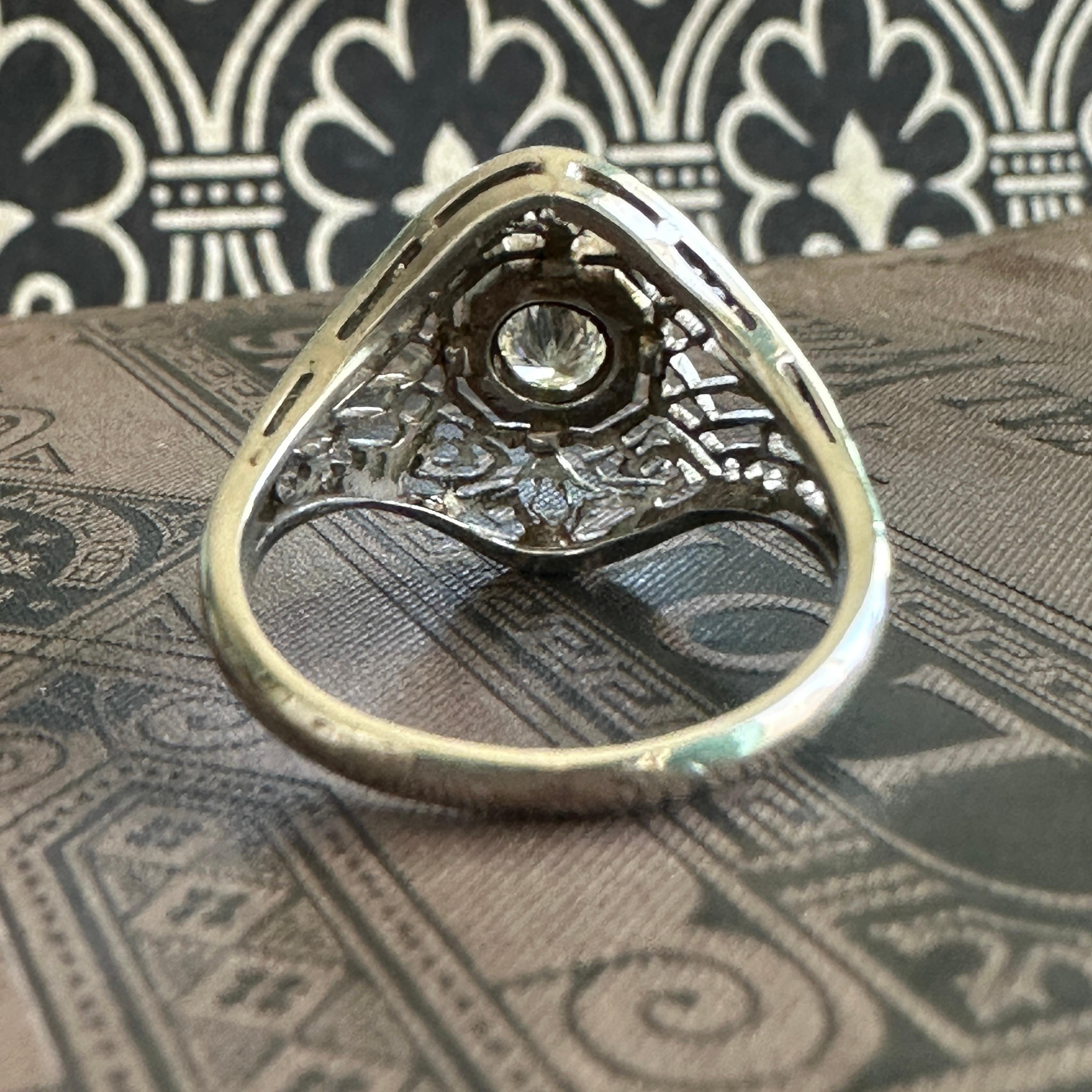 Art Deco Filigree Diamond 14k White Gold Ring For Sale 7