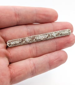 Art Deco Filigree Diamond Brooch in 14k White Gold