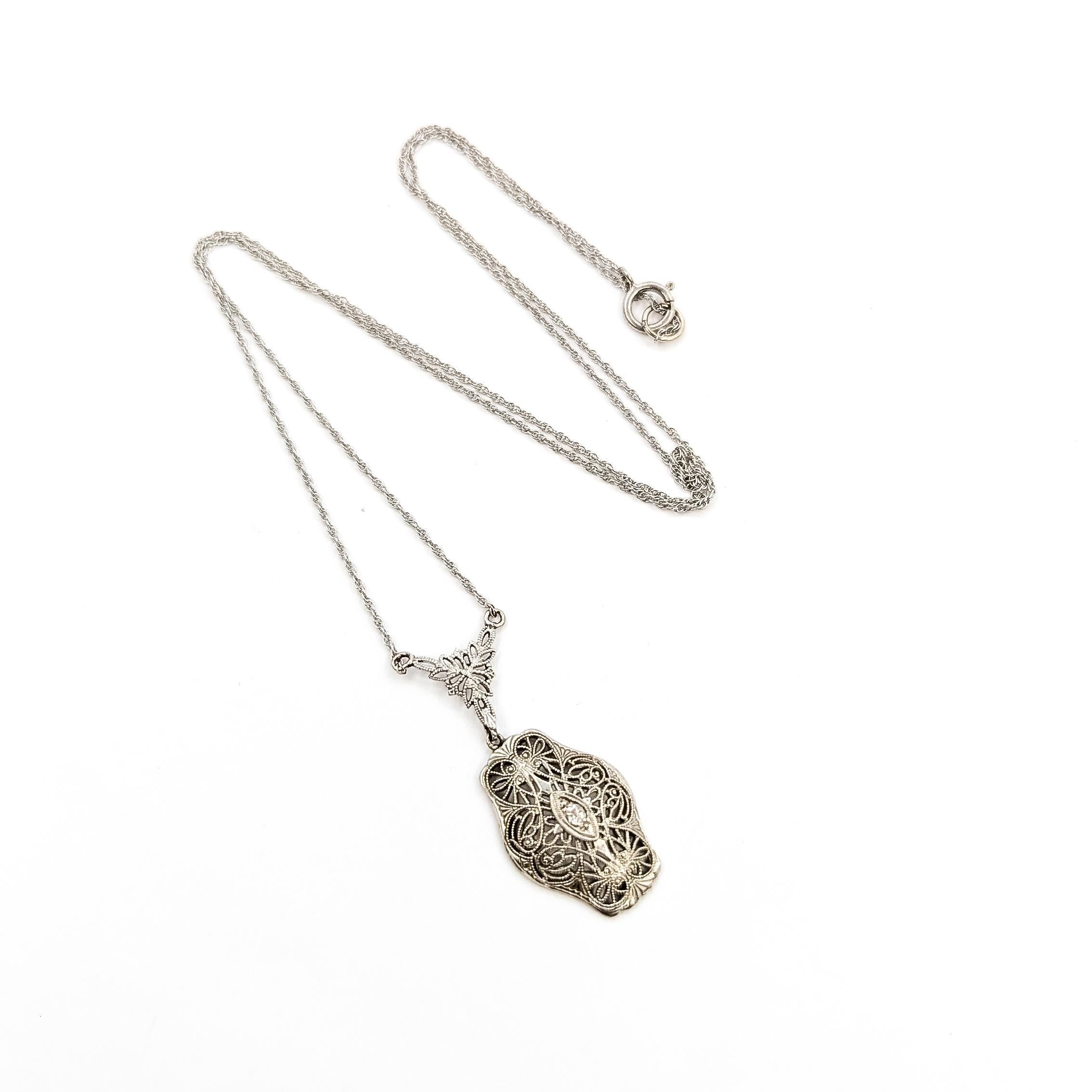 Art Deco Filigree Diamond Necklace in 14k (Art déco) im Angebot