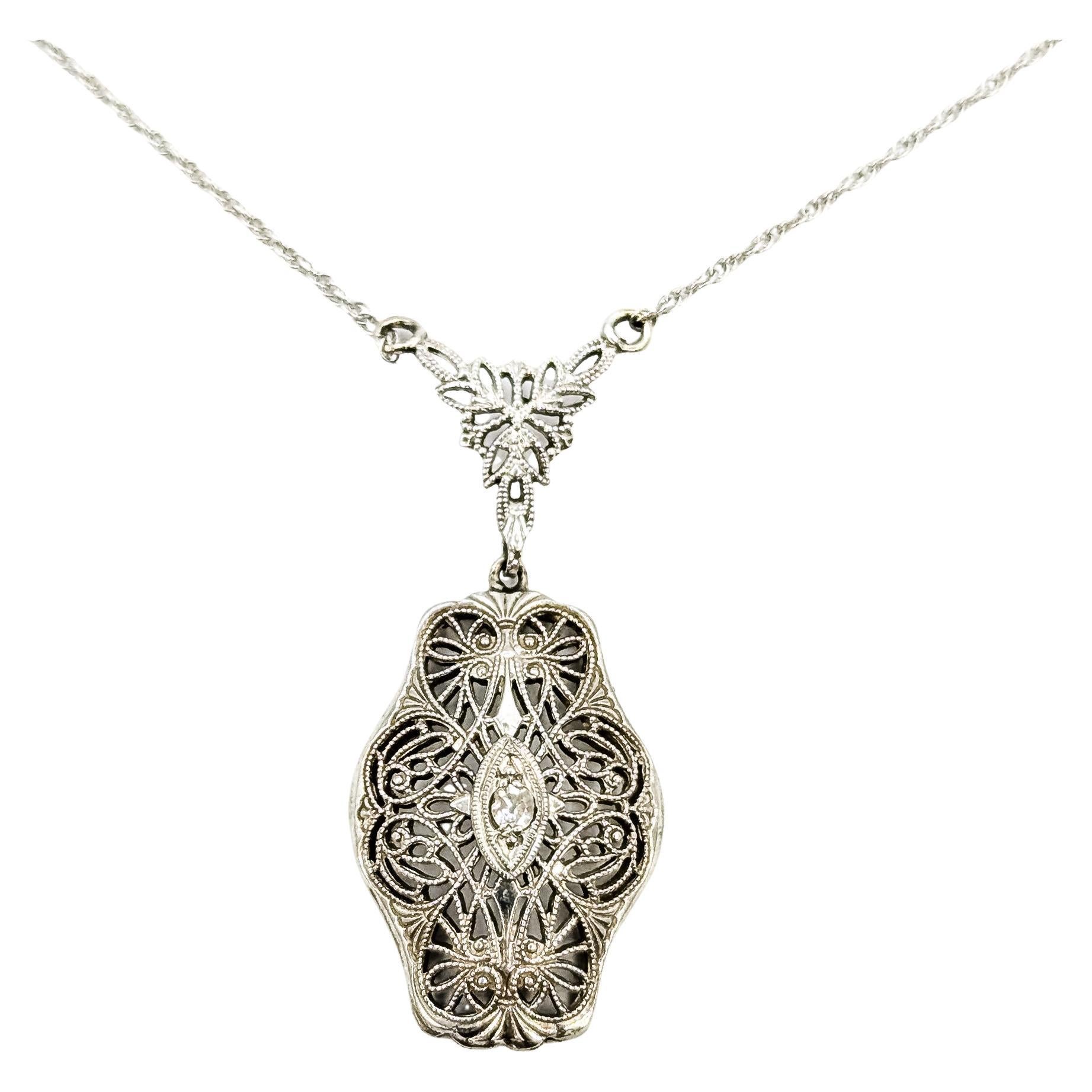 Art Deco Filigree Diamond Necklace in 14k