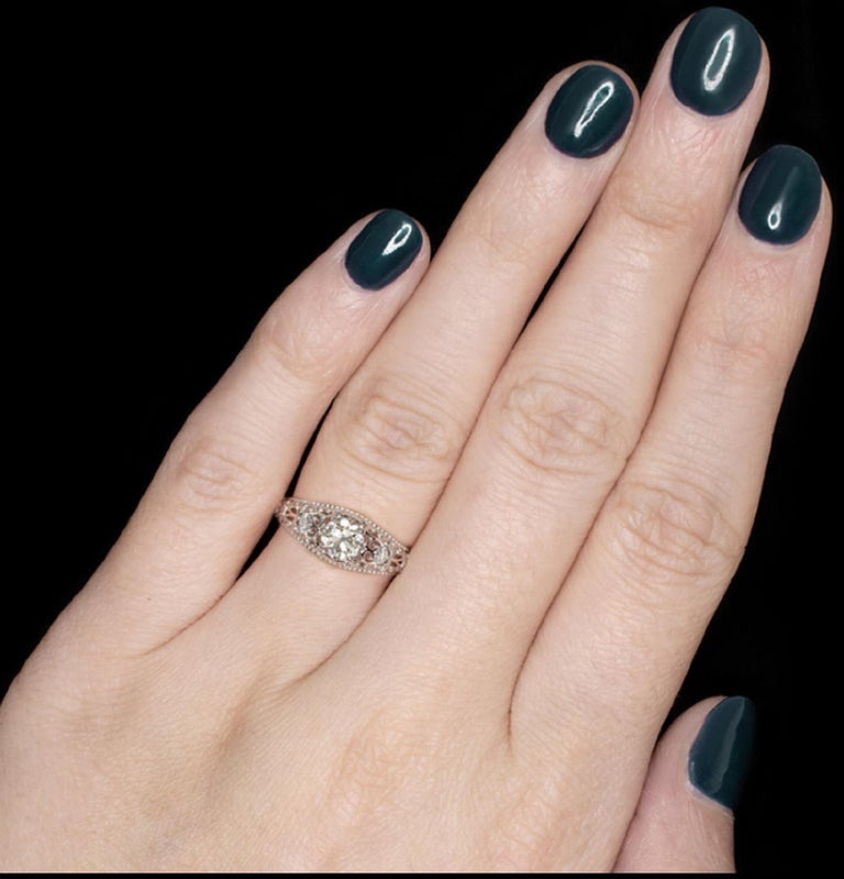 Art Deco Filigree Diamond Ring H Color For Sale at 1stDibs