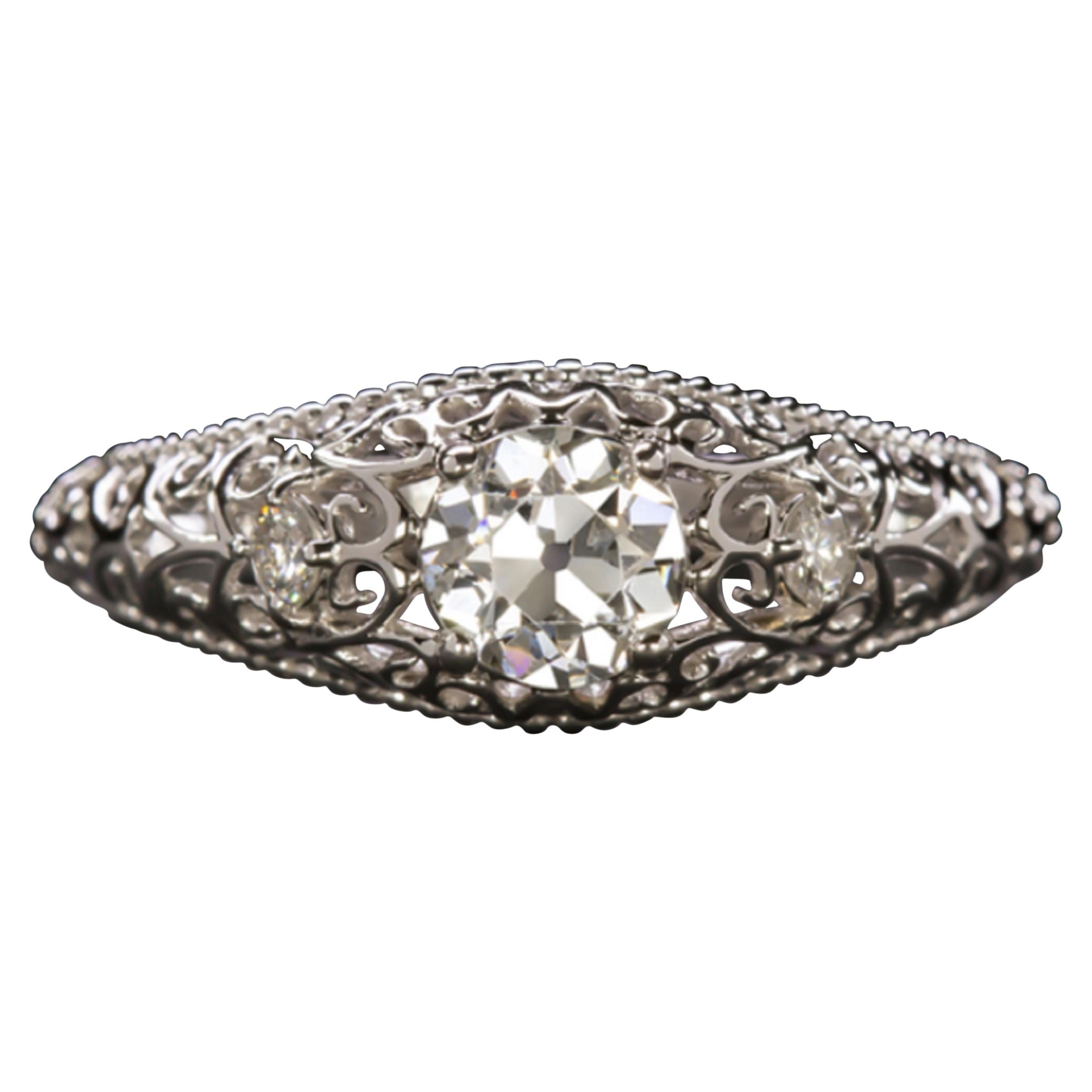 Art Deco Filigree Diamond Ring H Color