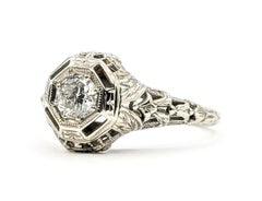 Art Deco Filigree Diamond Ring in 18k White Gold