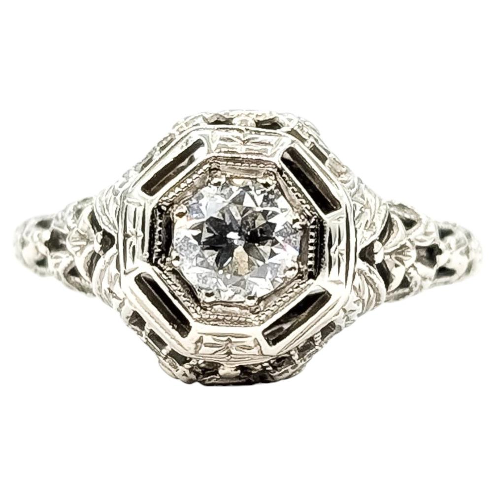 Art Deco Filigree Diamond Ring in 18k White Gold