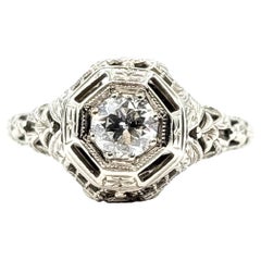 Art Deco Filigree Diamond Ring in 18k White Gold