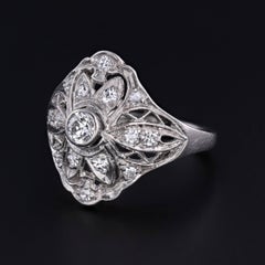Art Deco Filigree Diamond Ring of Palladium