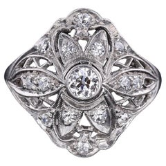 Antique Art Deco Filigree Diamond Ring of Palladium