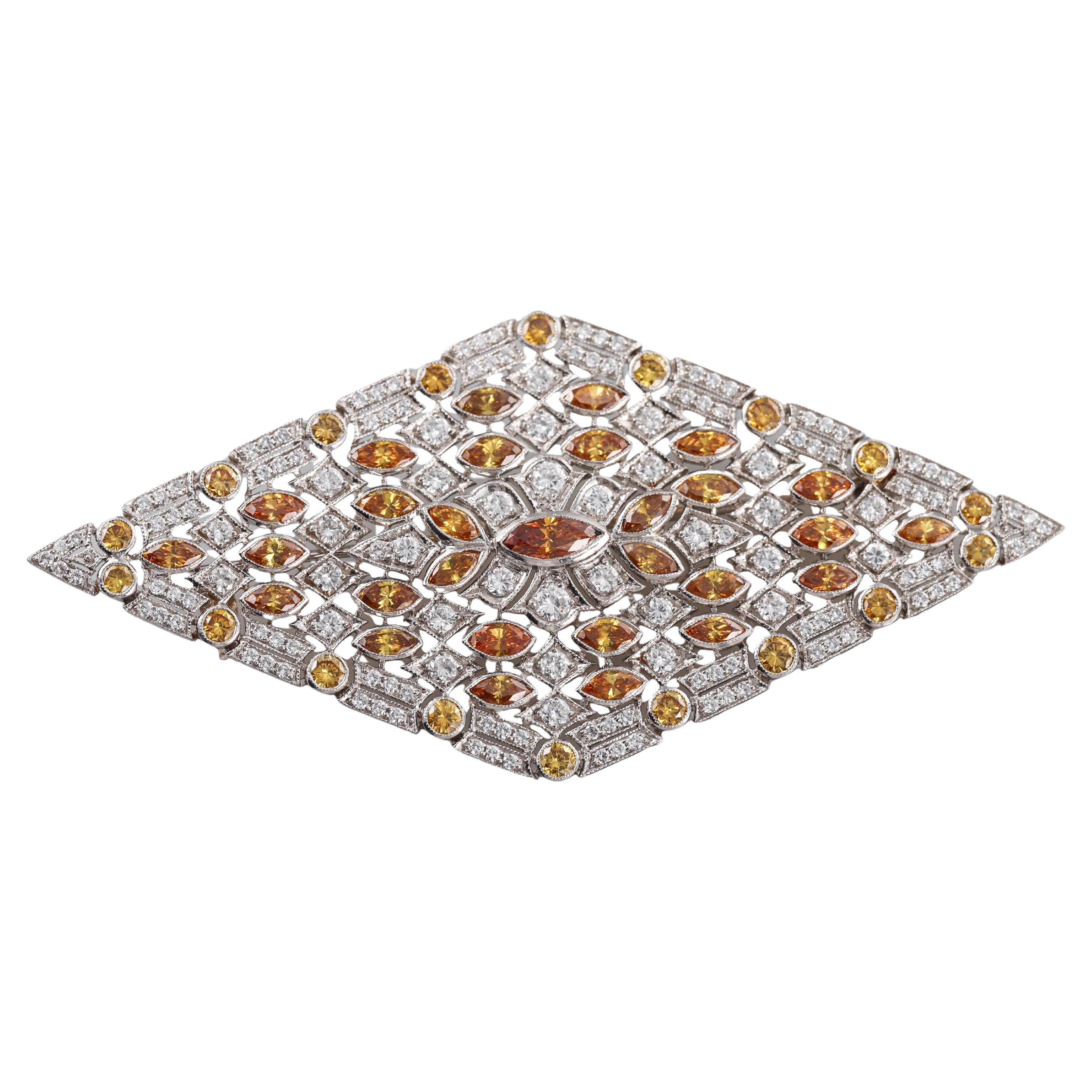 Alfiler Broche Art Decó Filigrana Fantasía Diamantes Platino