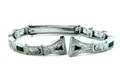 Art Deco Filigree Ladies Watch Band Strap French Cut Emerald Original 1920-1930