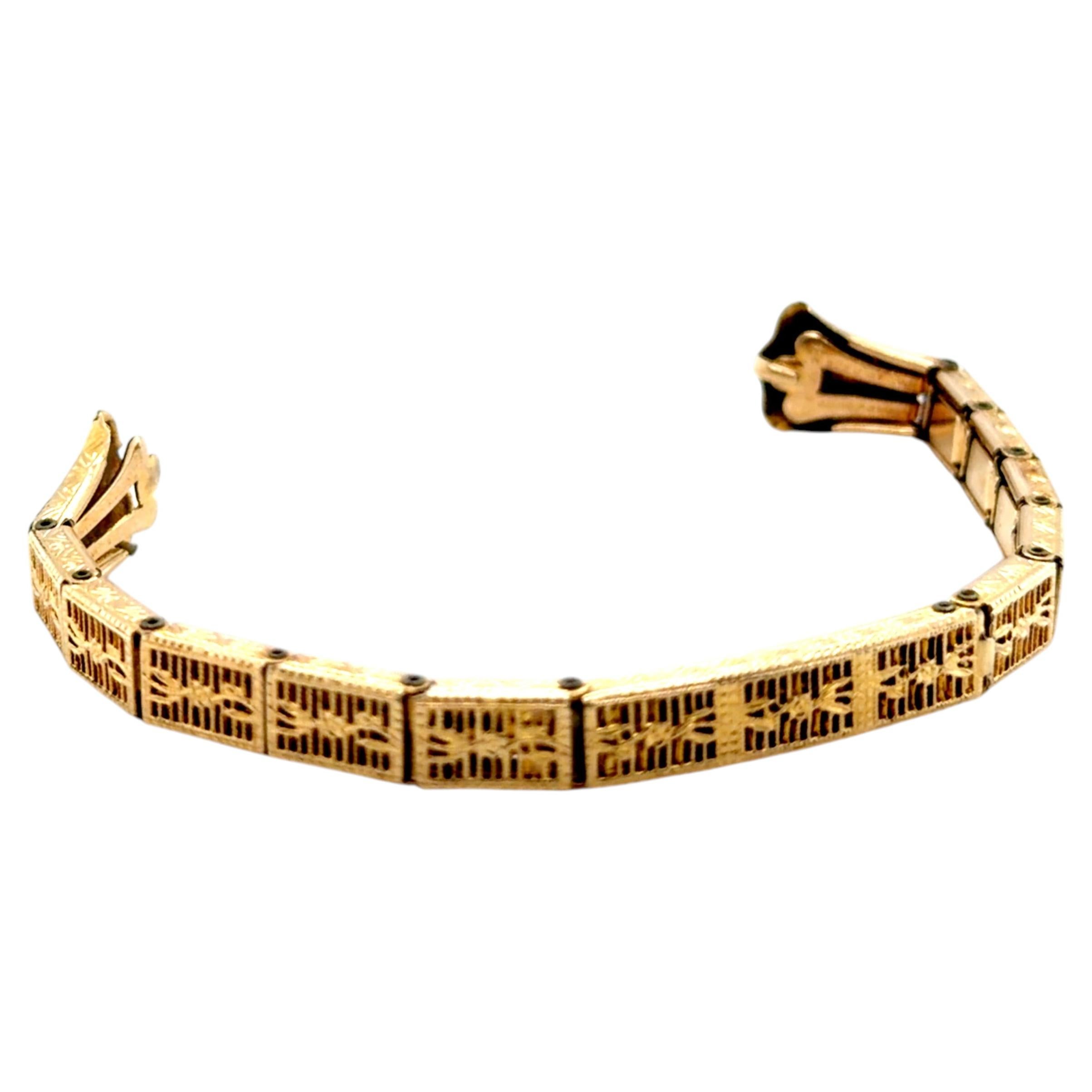 Art Deco Filigrane Damenuhr Stretch Band Riemen 12K Gelbgold gefüllt 1930er Jahre