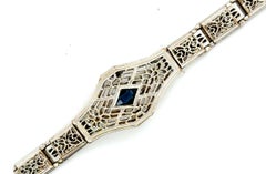 Art Deco Filigree Ladies Watch Stretch Band Strap French Cut Sapphire 1910's