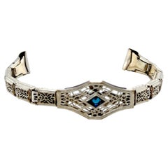 Art Deco Filigree Ladies Watch Stretch Band Strap French Cut Sapphire 1910's