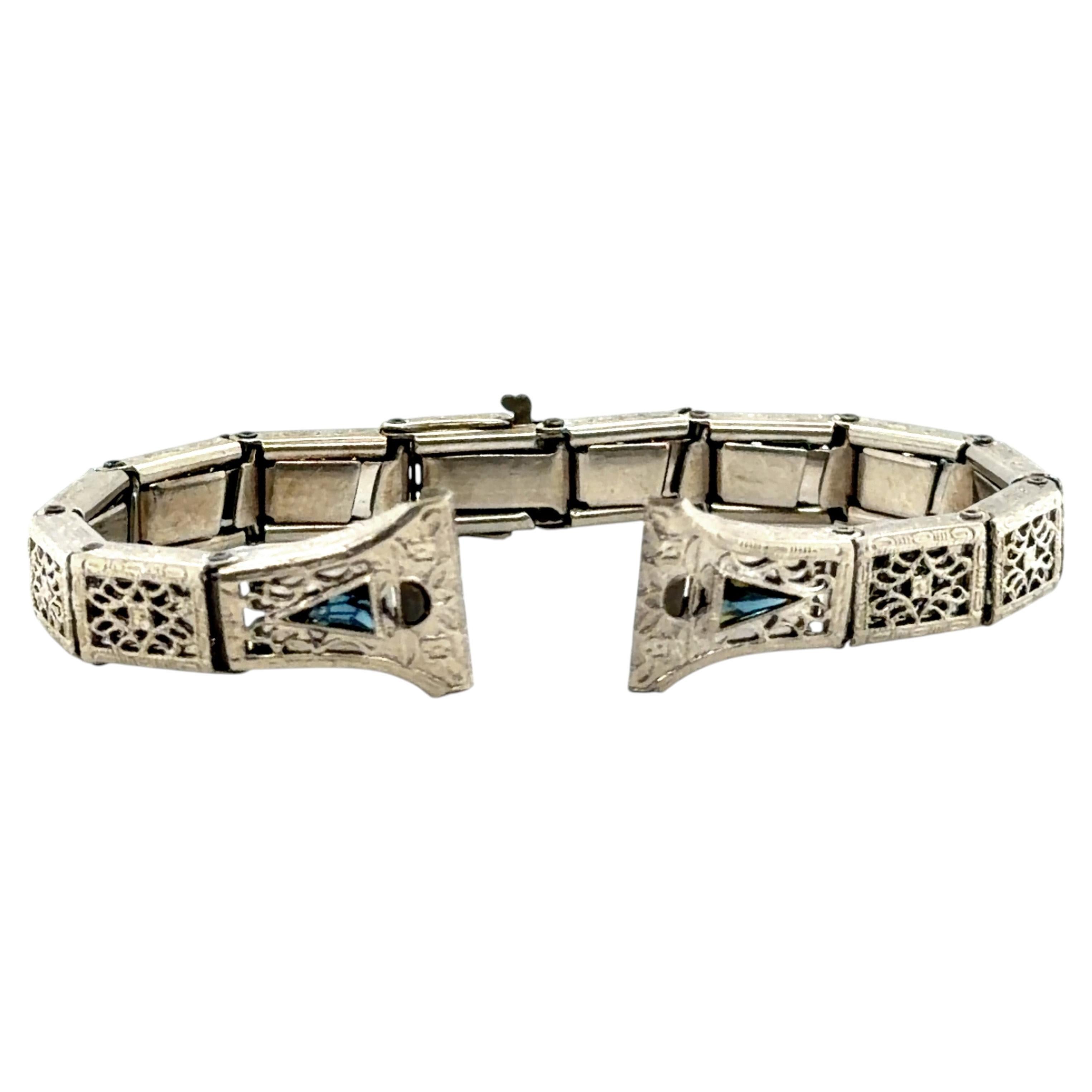 Art Deco Filigree Ladies Watch Stretch Band Strap French Cut Sapphire 1930's