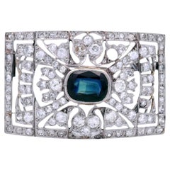 Art Deco filigree Platinum Brooch with 5.15 CTW in Sapphire and Diamonds