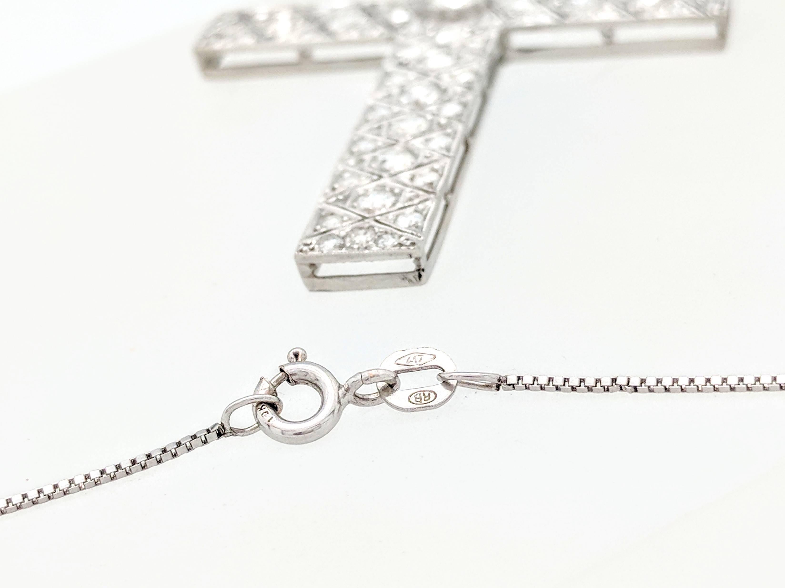 Art Deco Filigree Platinum Diamond Cross Pendant Necklace 3.03ctw For Sale 4