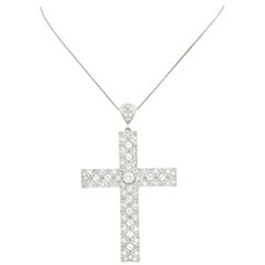 Art Deco Filigree Platinum Diamond Cross Pendant Necklace 3.03ctw