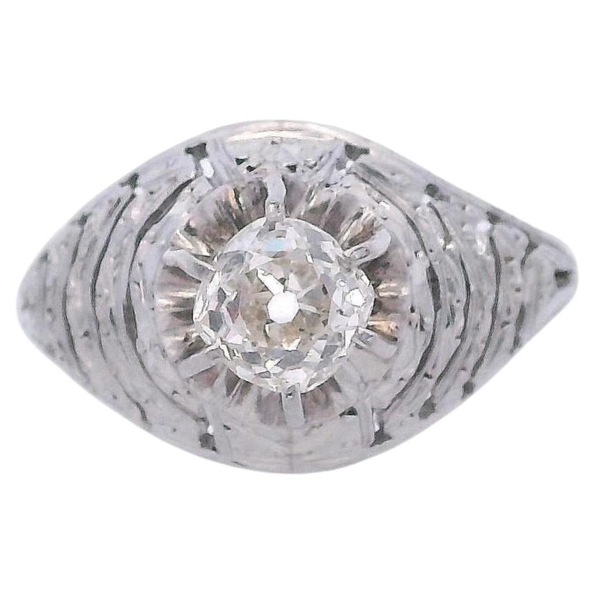 Art Deco Filigree Platinum Engagement Ring with Diamonds