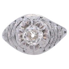 Anello di fidanzamento in platino con filigrana in stile Art Déco e diamanti