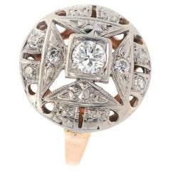 filigraner Art-Déco-Ring aus 14 Karat Gold und Platin mit Diamanten