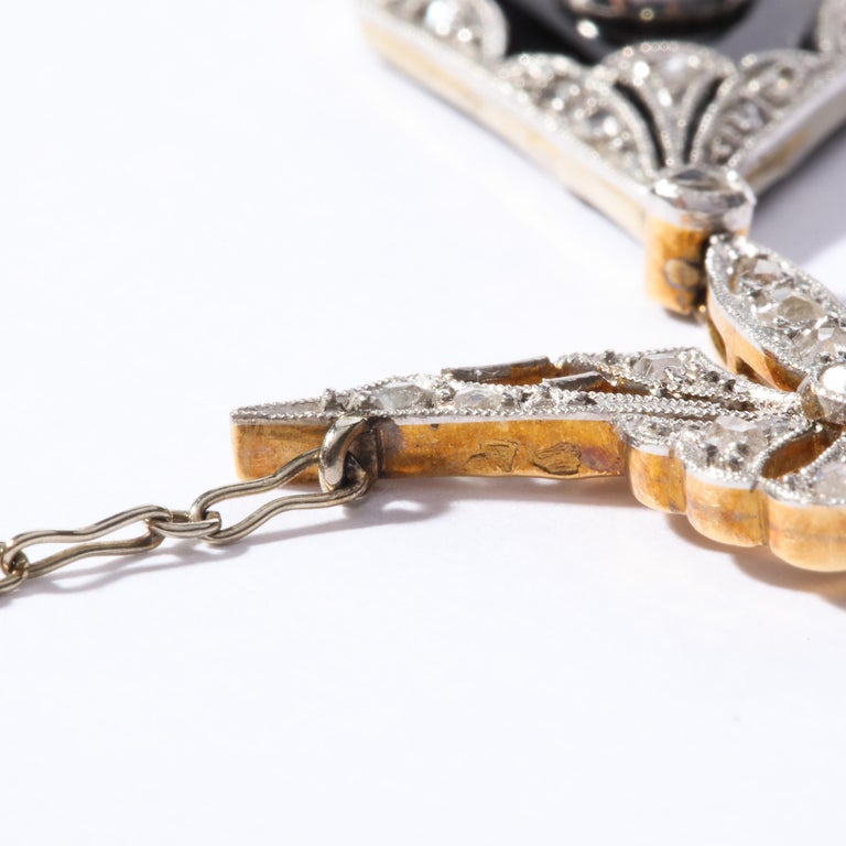 Art Deco Filigreed Platinum, Gold and Diamond Onyx Pendant on Platinum ...