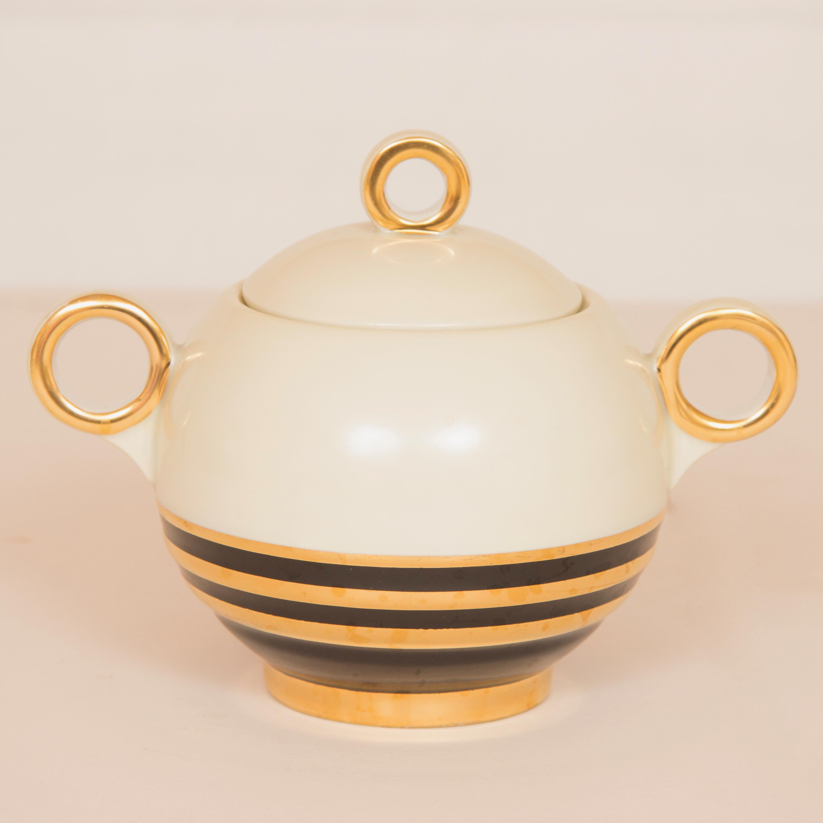 Porcelain Art Deco Fine Bone Chine Tea Set by Charles Ahrenfeldt for Limoges