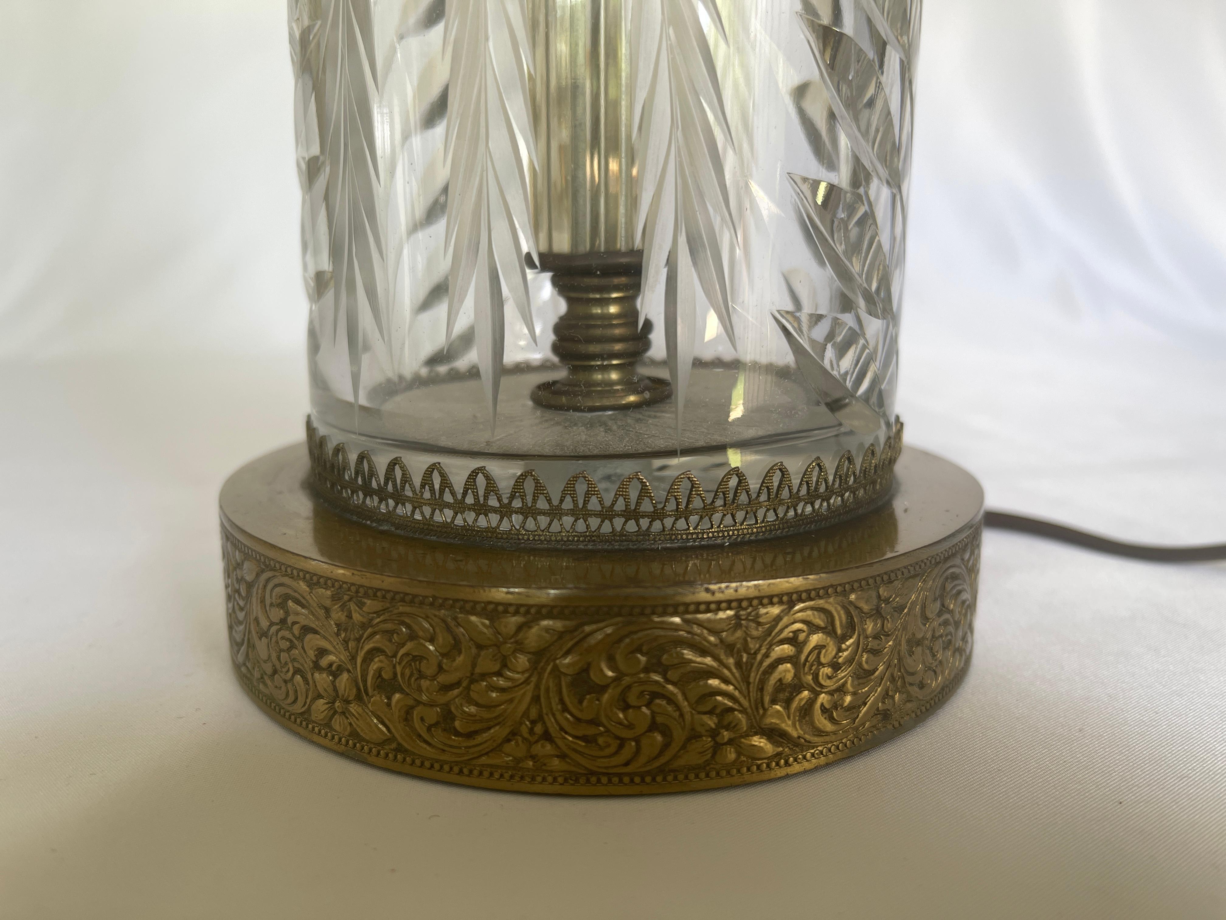 Art Deco Fine Cut Crystal & Brass Cylinder Lamps For Sale 5