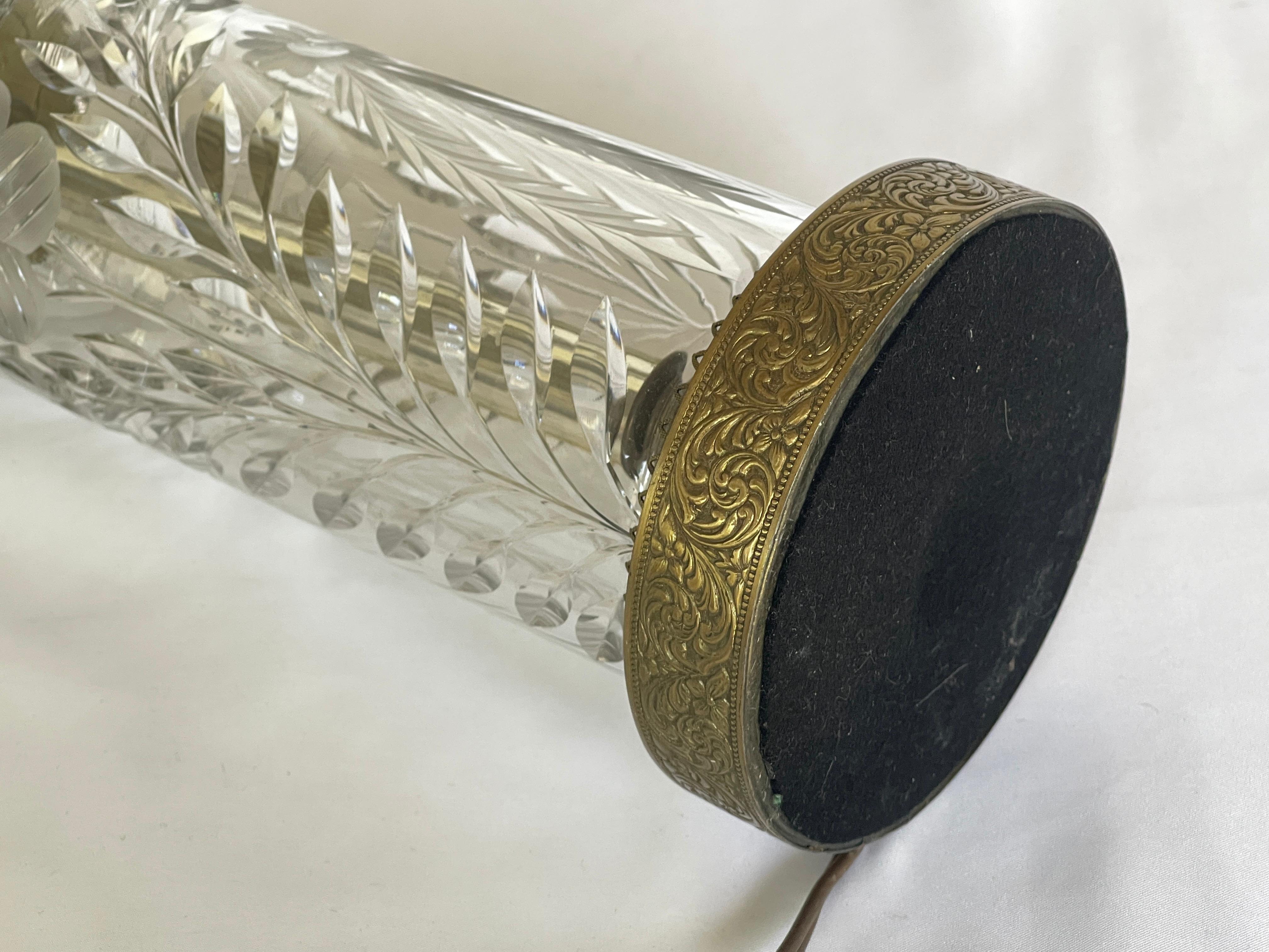 Art Deco Fine Cut Crystal & Brass Cylinder Lamps For Sale 8