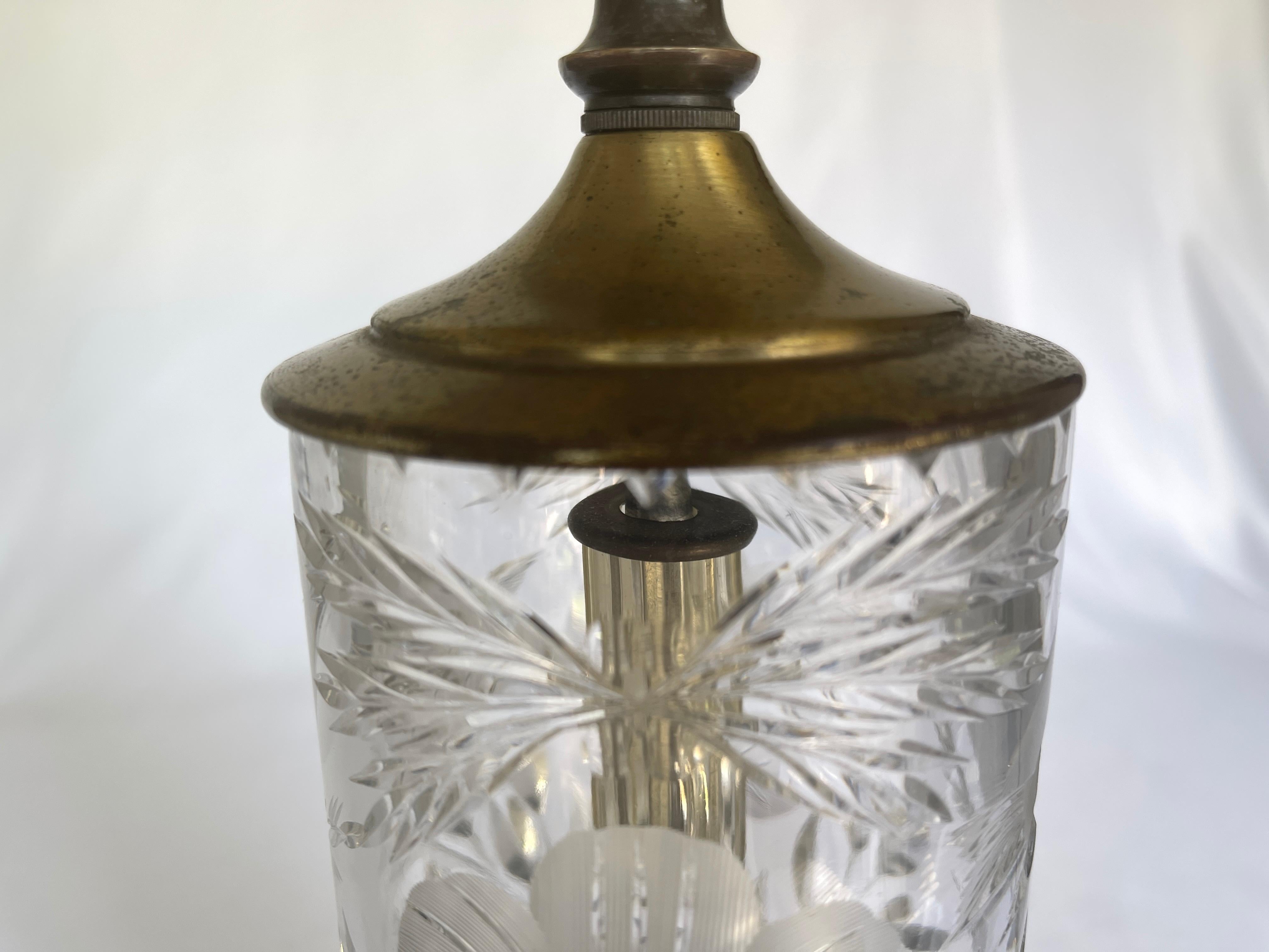 Art Deco Fine Cut Crystal & Brass Cylinder Lamps In Good Condition For Sale In New York, NY