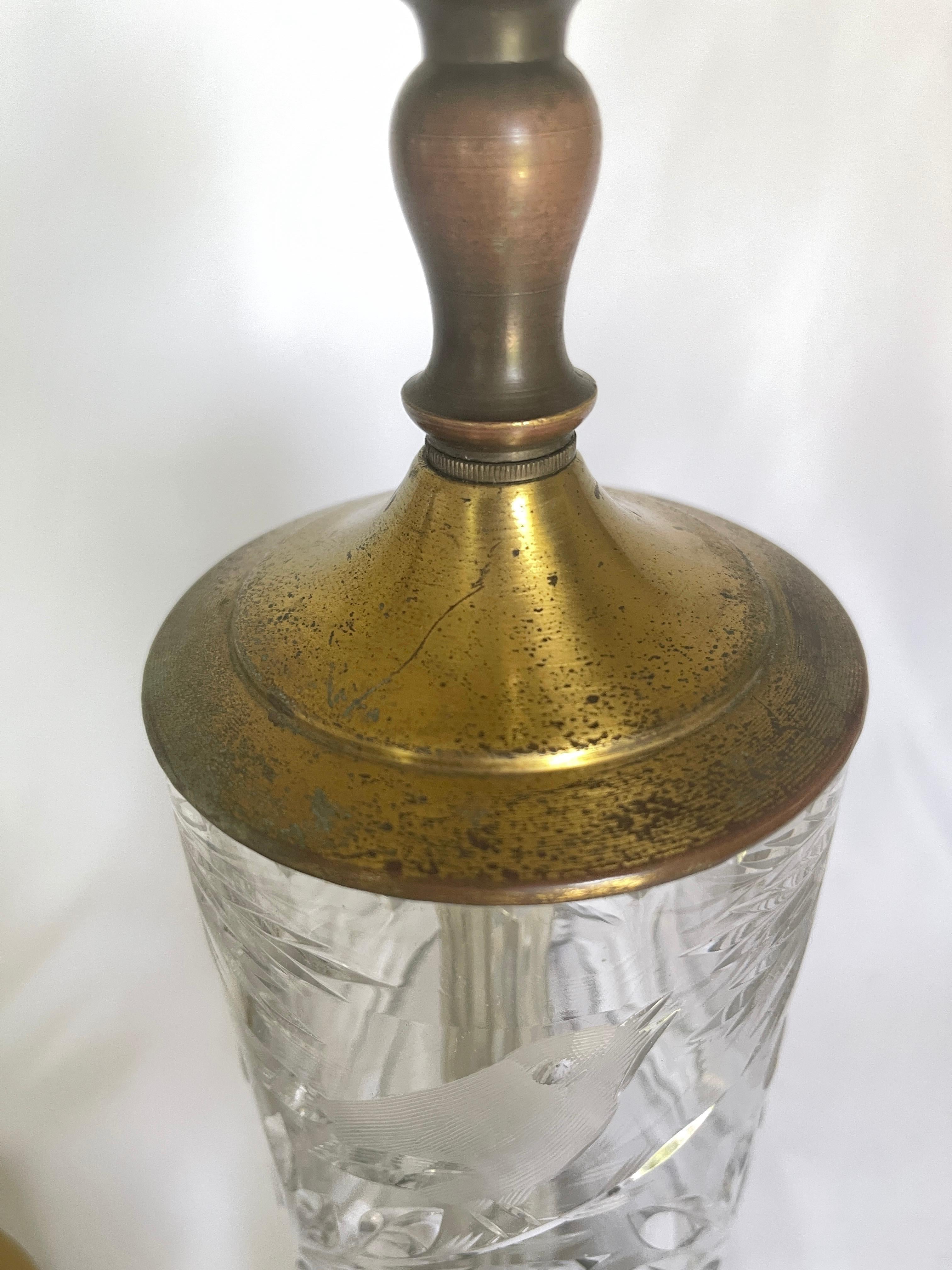 20th Century Art Deco Fine Cut Crystal & Brass Cylinder Lamps For Sale