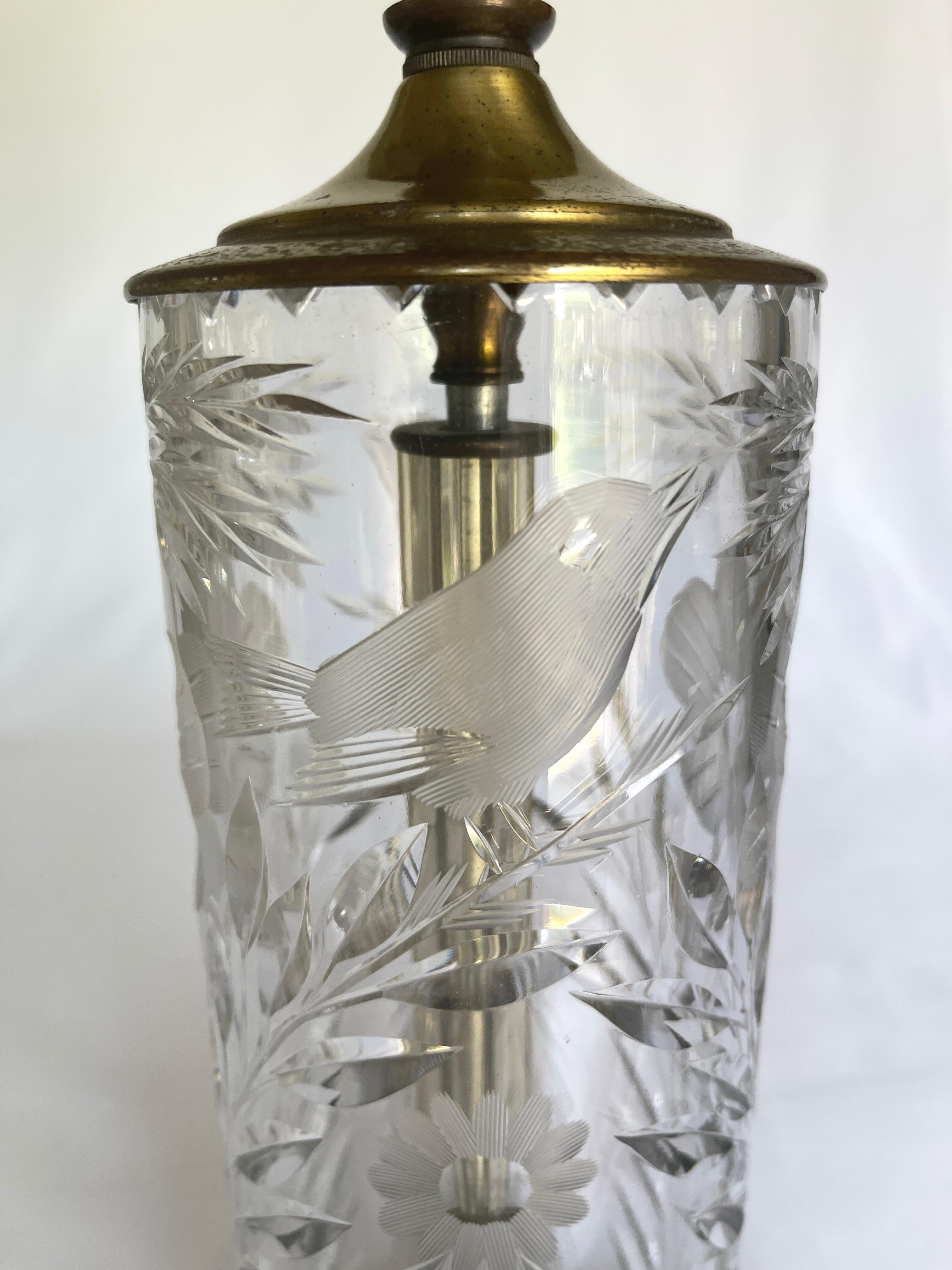 Art Deco Fine Cut Crystal & Brass Cylinder Lamps For Sale 2