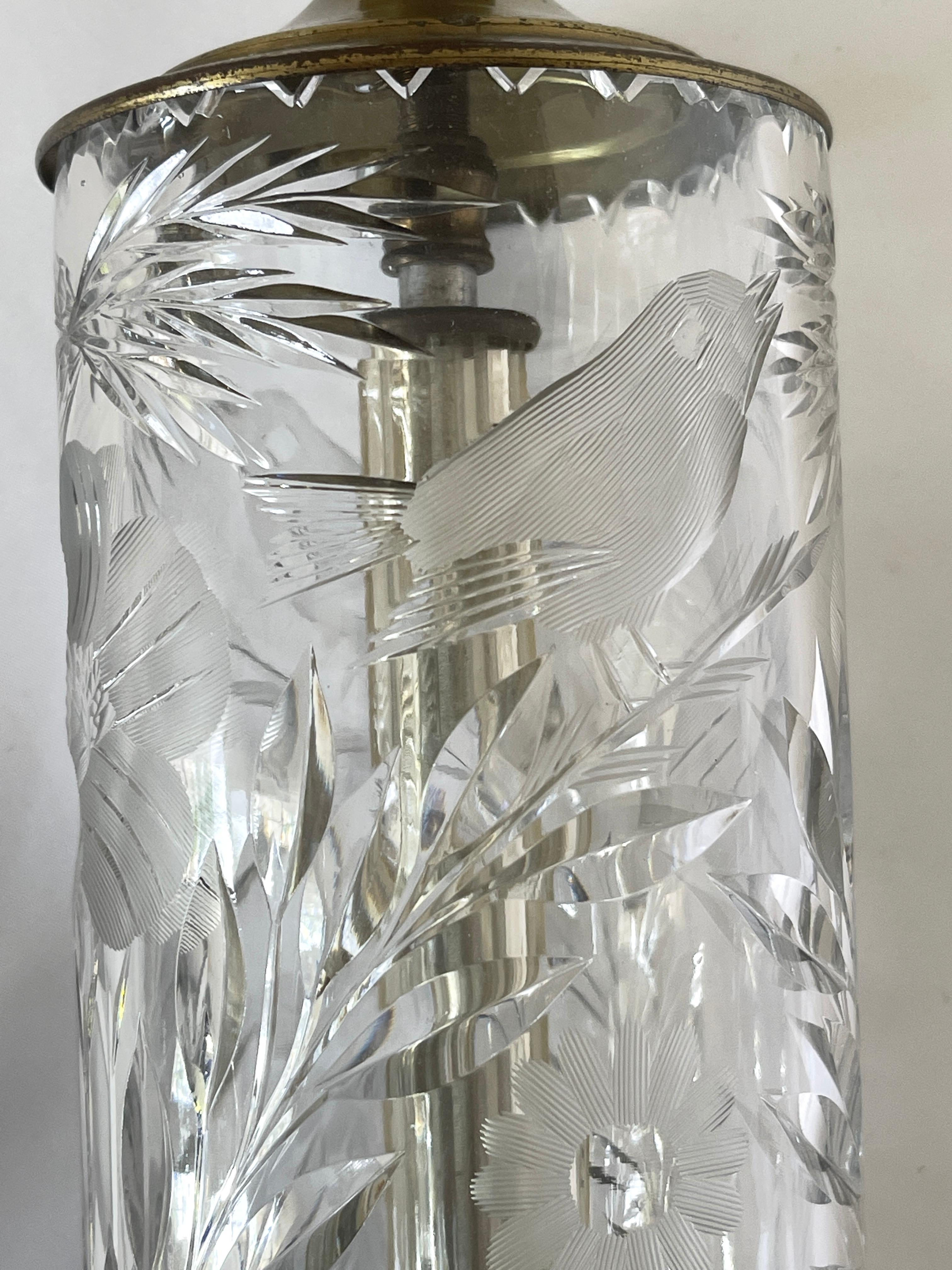 Art Deco Fine Cut Crystal & Brass Cylinder Lamps For Sale 3