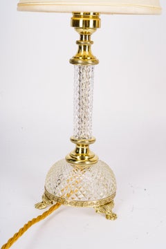 Art Deco fine cut glass table lamp with fabric shade vienna around 1920s
