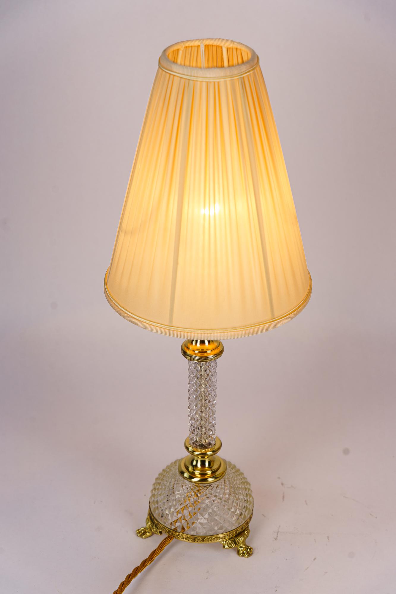 Early 20th Century Art Deco fine cut glass table lamp with fabric shade vienna around 1920s For Sale