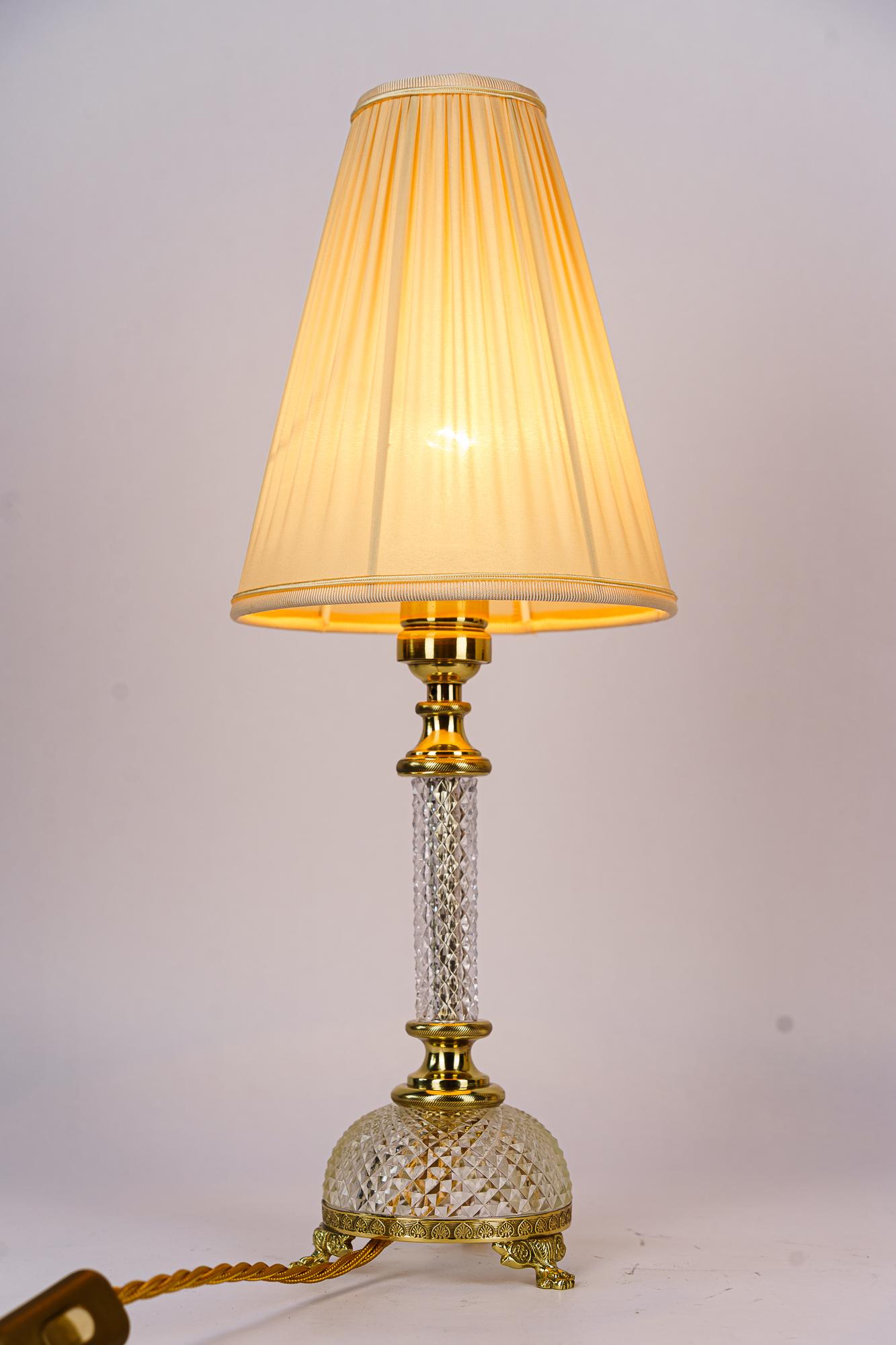 Art Deco fine cut glass table lamp with fabric shade vienna around 1920s For Sale 1