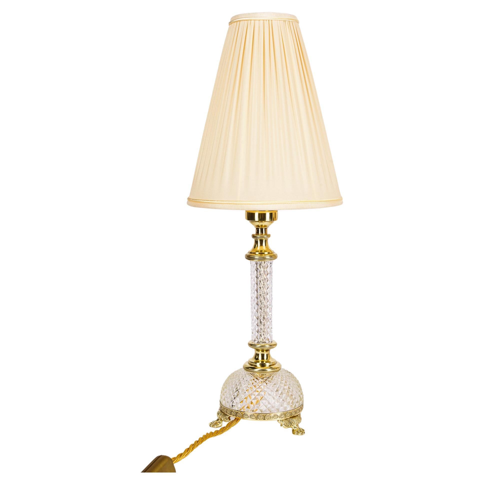 Art Deco fine cut glass table lamp with fabric shade vienna around 1920s For Sale
