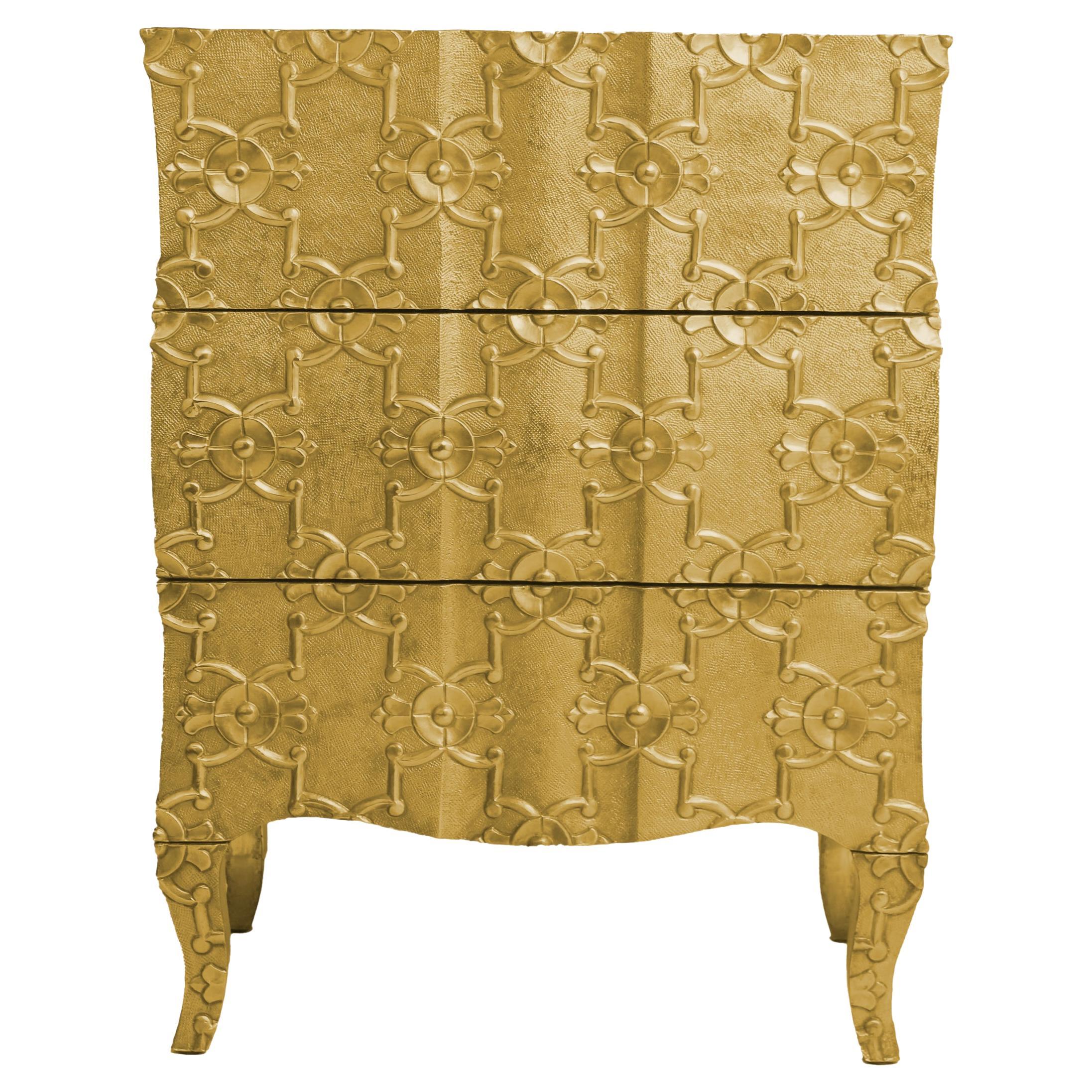 Demi Semainier in ottone martellato Art Déco - Comò intagliato, Paul Mathieu