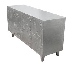 Art Deco Fine Hammered White Bronze Sideboard – Metal Clad Floral Credenza