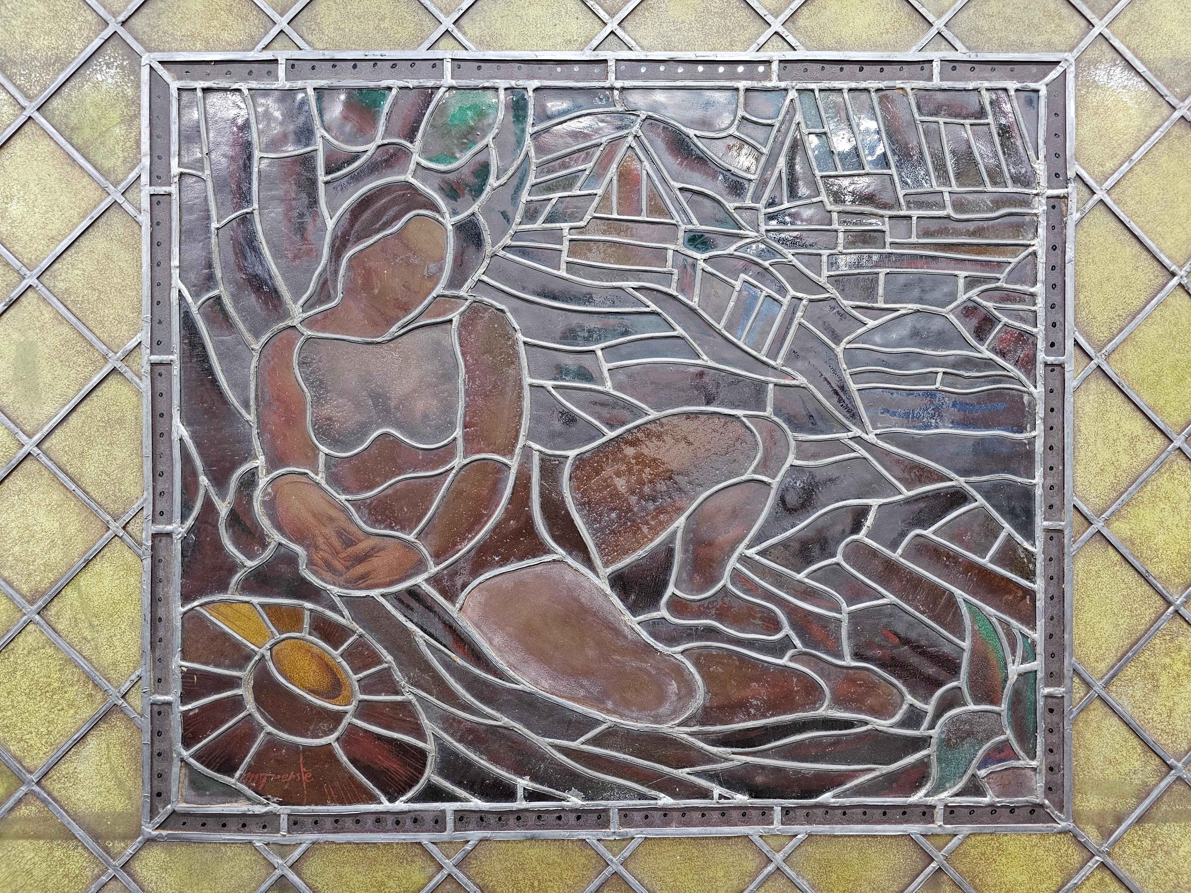 Croate Vitrail au plomb Art Déco, Nu dans un paysage de Marijan Trepse en vente