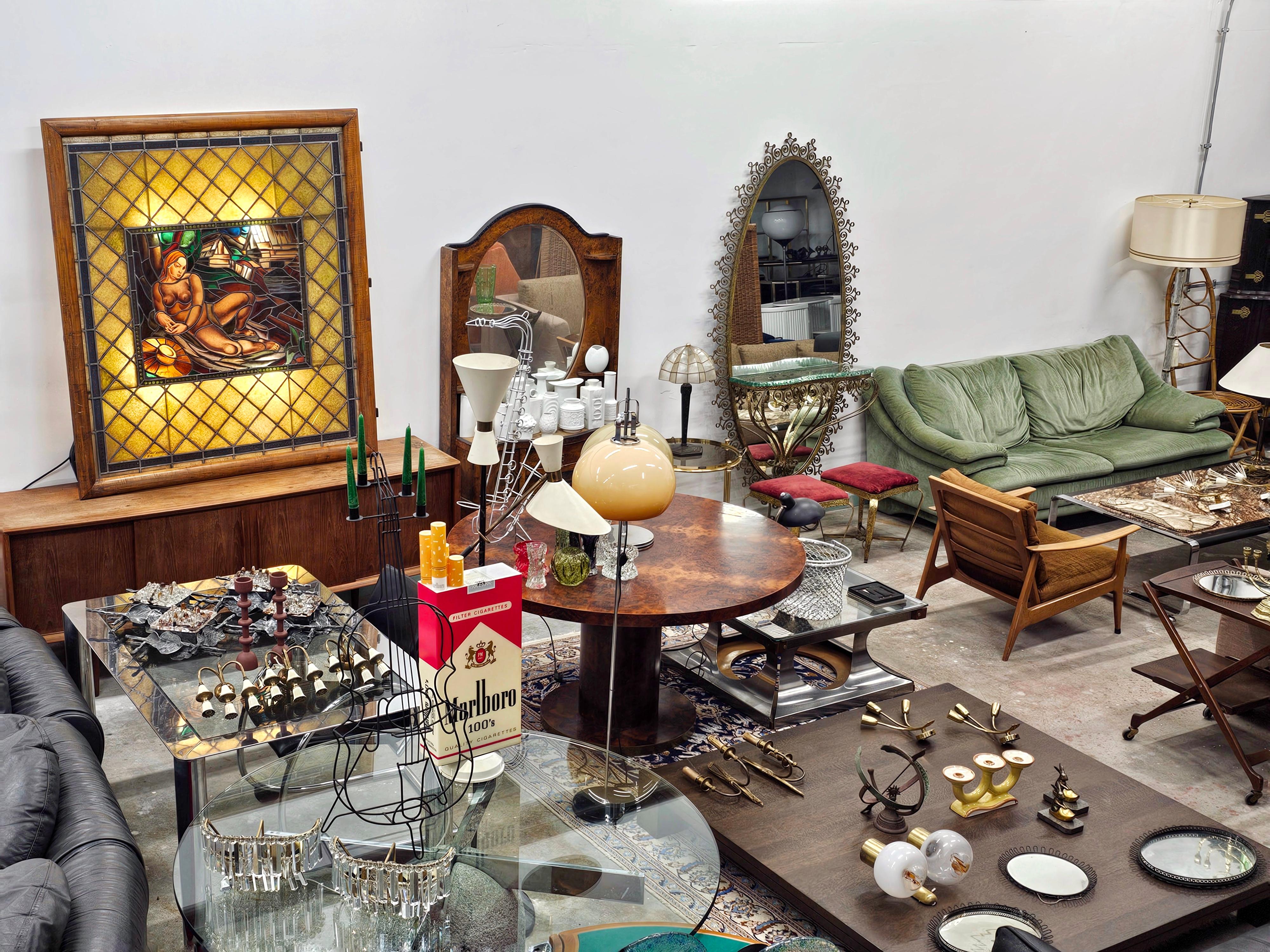 Vitrail au plomb Art Déco, Nu dans un paysage de Marijan Trepse en vente 2