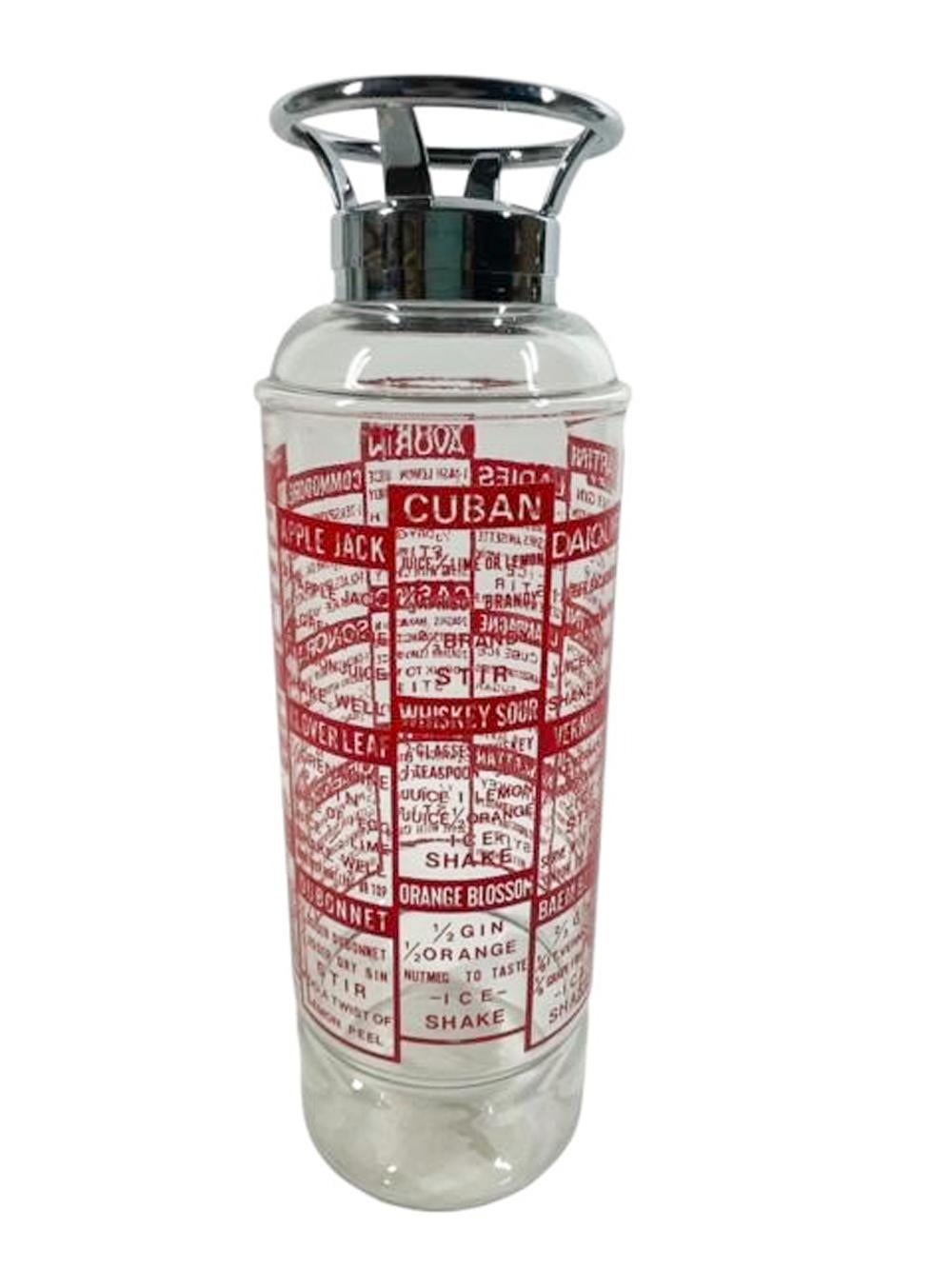 Americano Estintore Art Deco a forma di cocktail shaker con 24 ricette in grafica rossa in vendita