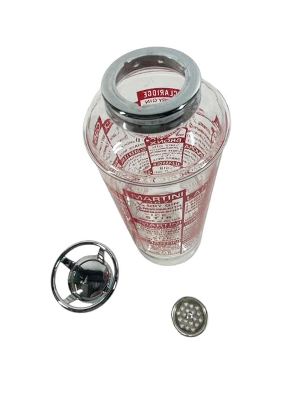 Vetro Estintore Art Deco a forma di cocktail shaker con 24 ricette in grafica rossa in vendita
