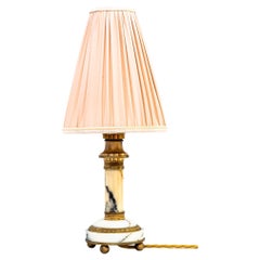 Art Deco Fire Gilted Marble Table Lamp with Fabric Shade, Vienna, Around 1920s