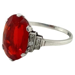 Antique Art Déco Fire Opal Diamond Platinum Cocktail/Dress Ring, circa 1920