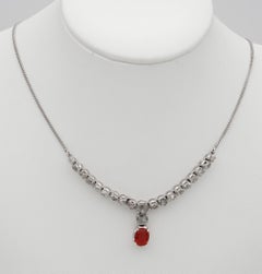 Art Deco Fire Opal Rose Cut Diamond Rare Necklace