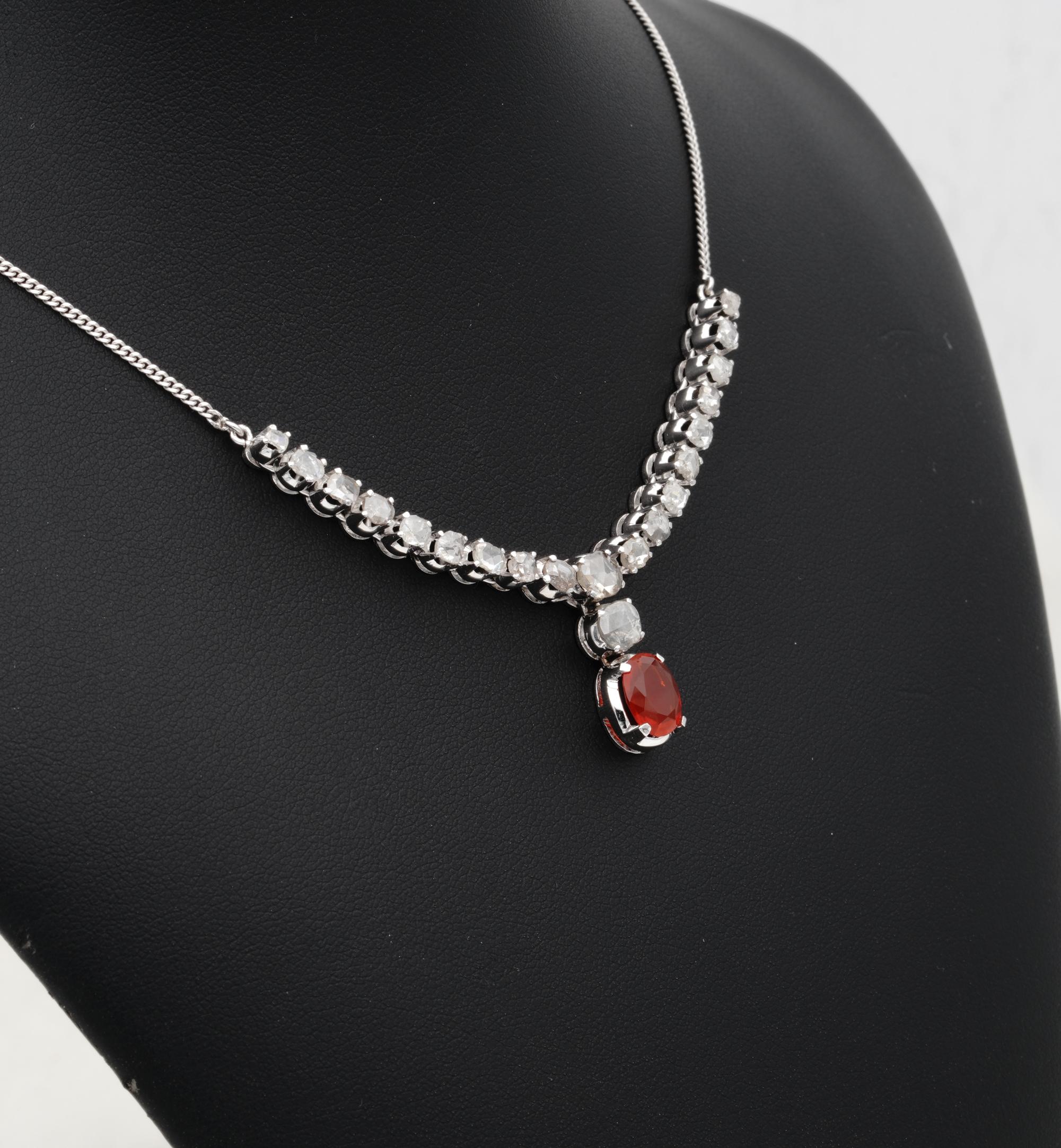 Women's Art Deco Fire Opal Rose Cut Diamond Rare Necklace For Sale